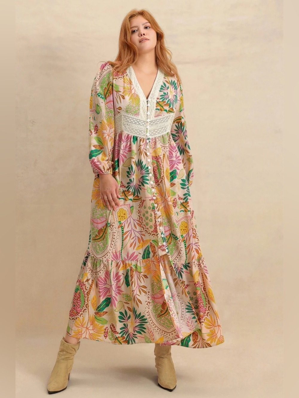 Vacasun Boho Floral Lace-Trim w/Elephants Maxi Dress • Size M • NWT - Picture 11 of 11